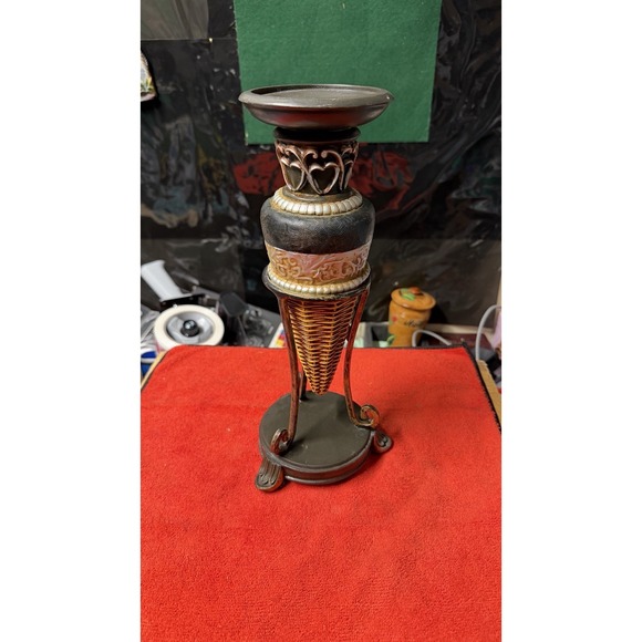 Other - Vintage Decorative Candle Holder Pedestal Resin Metal Look 12.5"